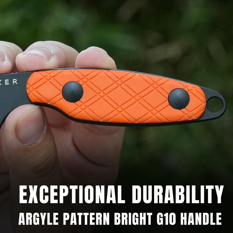 KIZER Muskrat Fixed Blade Knife, 3.15 In D2 Blade EDC Knife Argyle Pattern Orange G10 Handle Neck Knives for Men Women, Outdoor Hunting Hiking Survival Camping Knives with Sheath, 1064M2 - Image 3